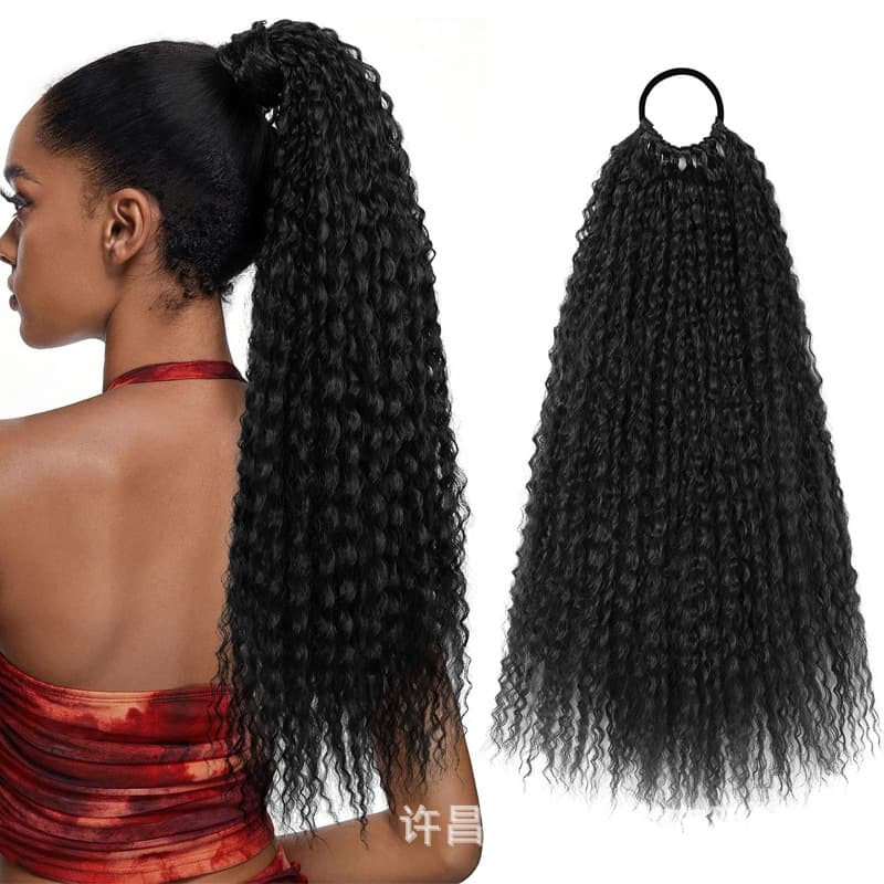 Wig Braids for Women, Fashionable European and American Wrapped Spiral Curly Ponytail, Long Curly Hair, Light Double Ponytail, Smooth Hair