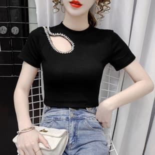 Summer Irregular Niche Short Sleeve T-Shirt Women Versatile Design Stylish Cutout Top Ins Fashion