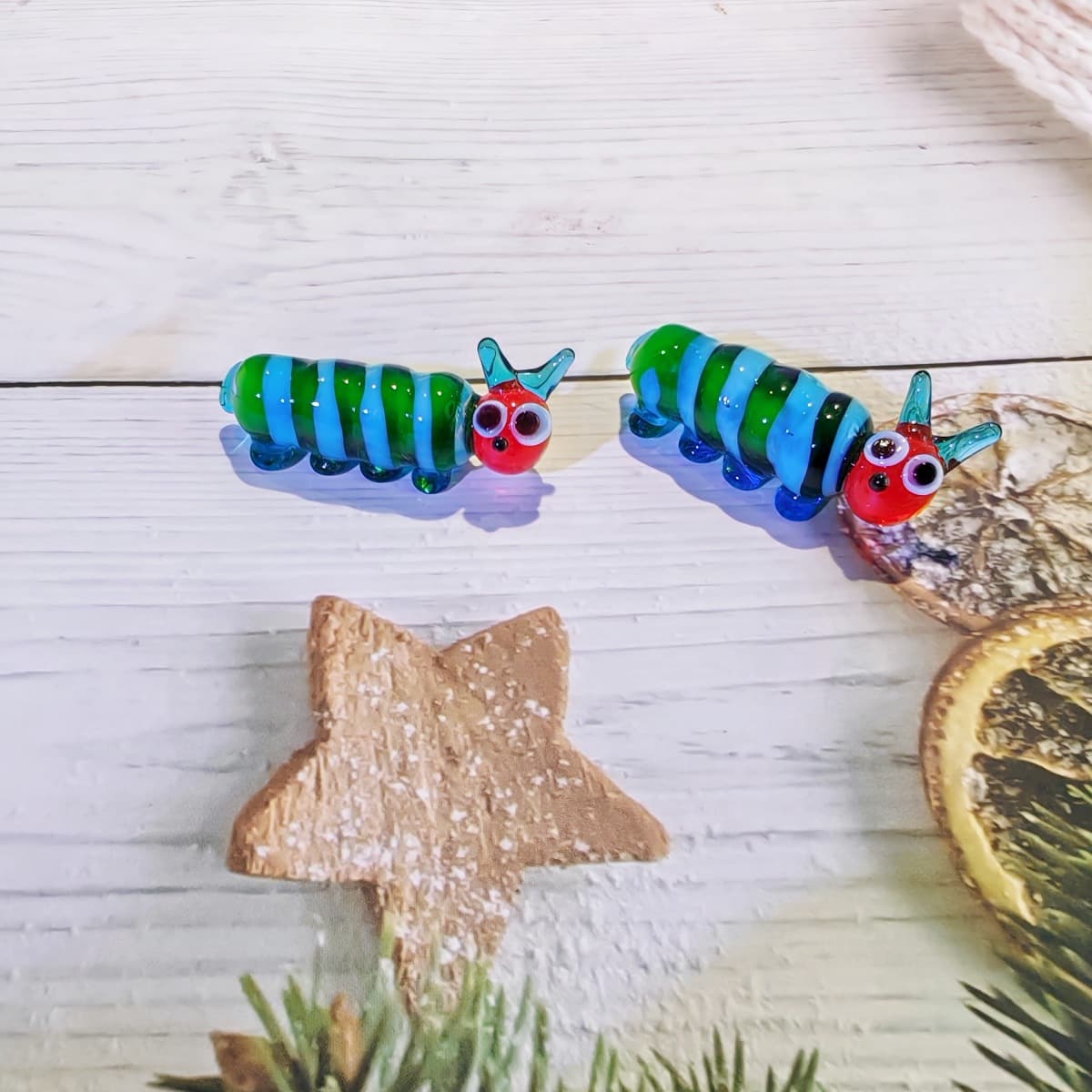 Cute Glass Mini Caterpillar Silkworm Baby Insect Ornament, Glass Animal Craft Cartoon Micro Landscape