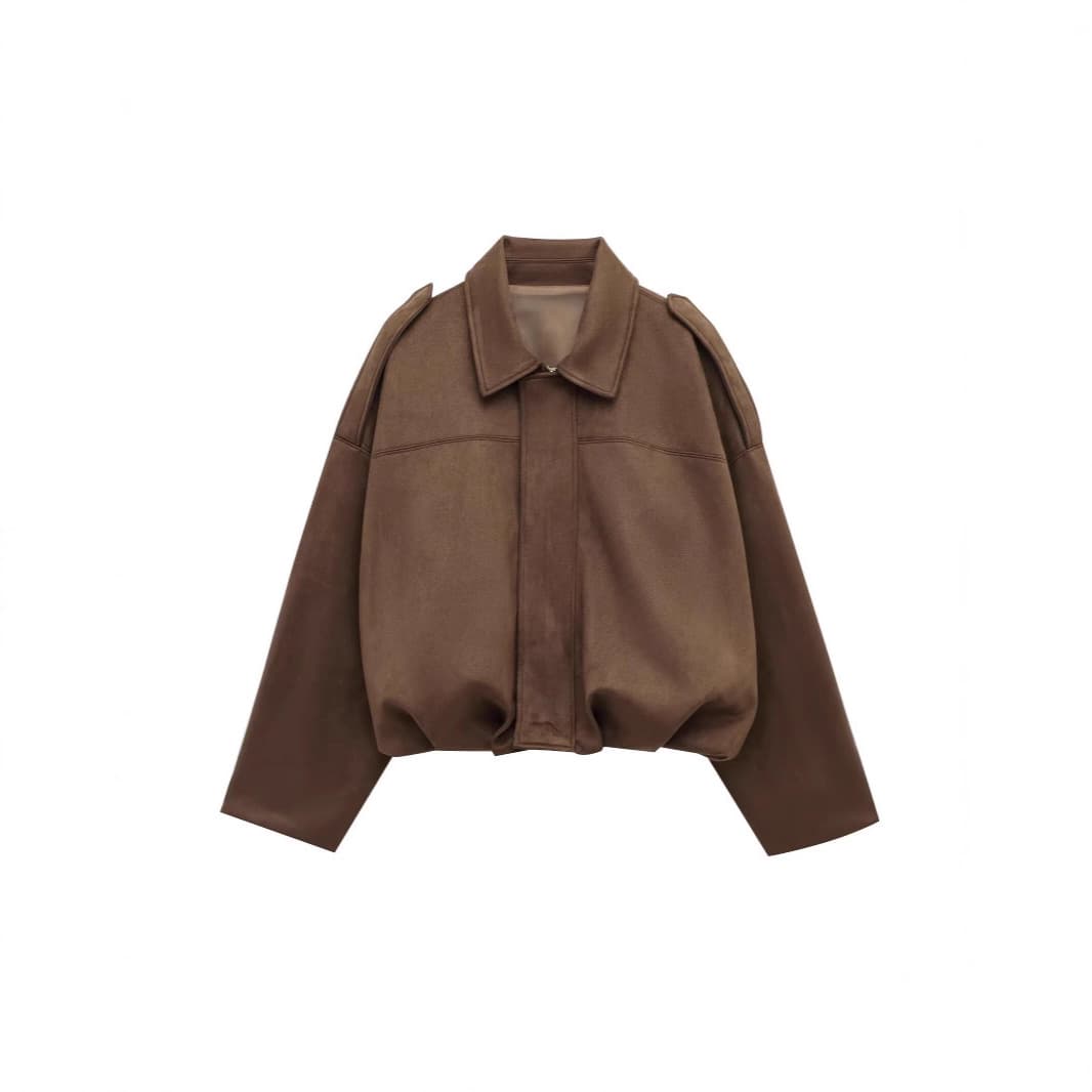 European and American Cross-border Women's 2025 Fall Fashion Suede Texture Bomber Jacket Outerwear Top