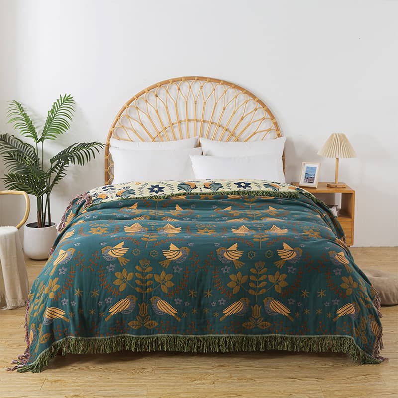Cross-border Russian pure cotton gauze terry blanket with tassels, sofa cover throw, European style all-season universal gauze blanket