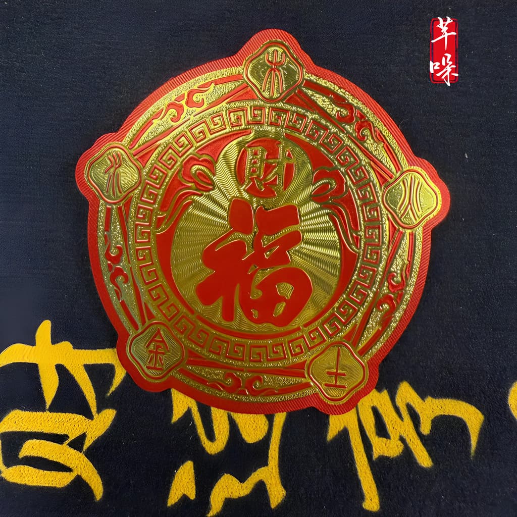 New Red Background Gold Character Wealth Blessing Sticker Qi-Gathering Sticker Gourd Sticker Phone Sticker Fish Leaping Over Dragon Gate Sticker Yiwu Wholesale