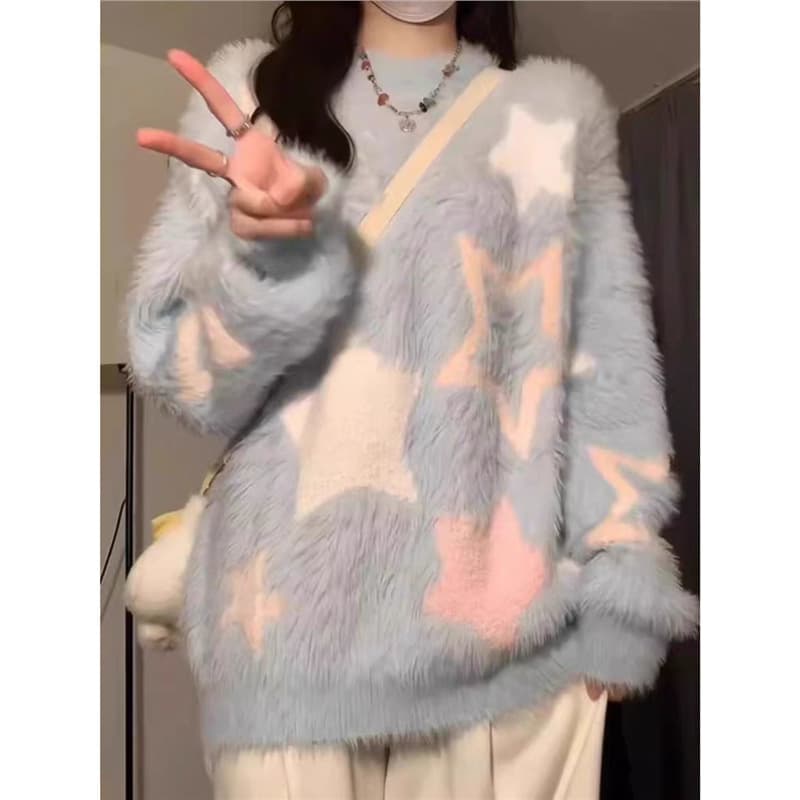 Soft and cozy mink sweater for women, new autumn and winter style, thickened, loose-fitting, round neck knit top.