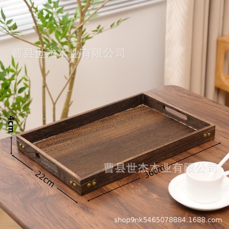 Vintage Wooden Burned Tea Tray for Home Kung Fu Tea Ceremony Storage Tray Desktop Cup Organizer Wood Tray