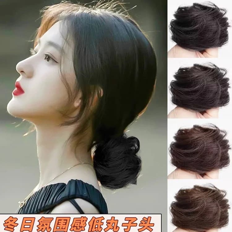 Low Bun Hair Ties Fake Hair Natural Loose Hairdo Straight Hair Circles Fake Hair Short Hairdos for Women Simple Styles