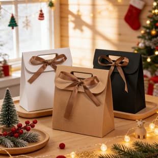 Flap-Over Bow Handle Paper Bag, Cross-Border Supply Solid Color Gift Bag, Festival Baking Candy Souvenir Packaging