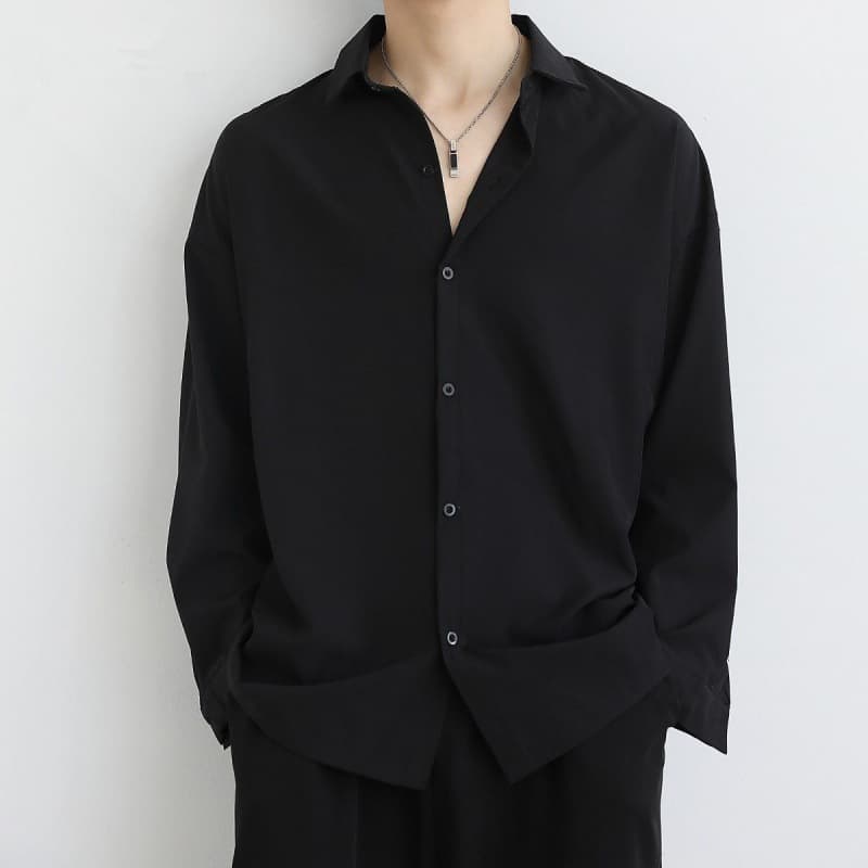 Summer men's shirts, men's iron-free black jackets, thin, high-grade drapey long-sleeved trendy casual shirts, men's trends