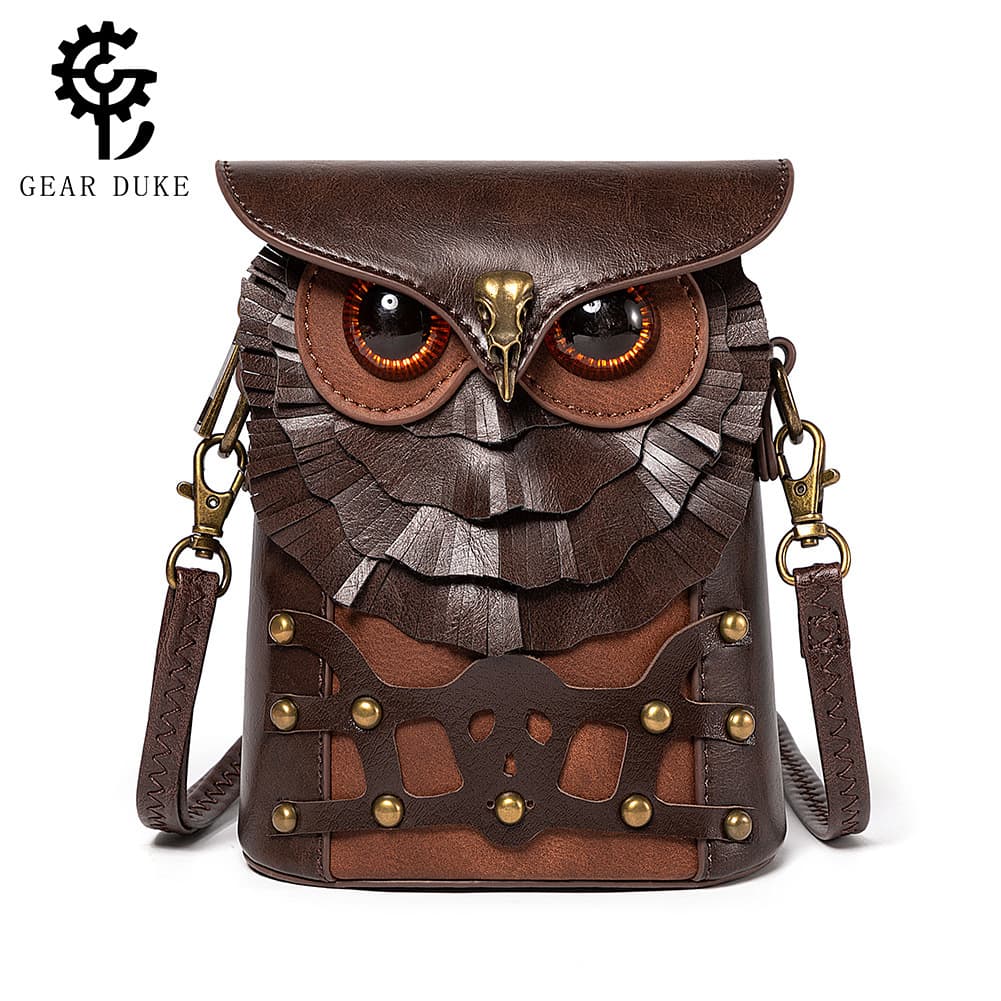TEMU Medieval Color-Blocking Riveted PU Leather Women's Single Shoulder Bag Medieval Steampunk Owl MINI Crossbody Bag
