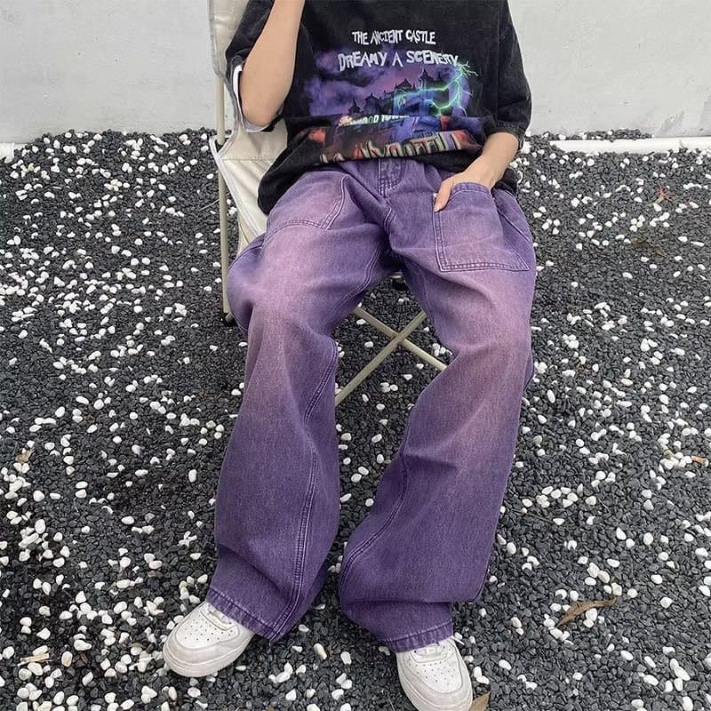 American jeans men's summer thin fashion brand loose straight wide-leg pants high street casual floor mopping overalls trousers