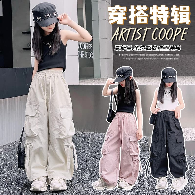 Girls' Cargo Pants Set Spring Autumn 2024 New Medium and Large Children Cool and Stylish Jazz Street Dance Kids Casual Pants
