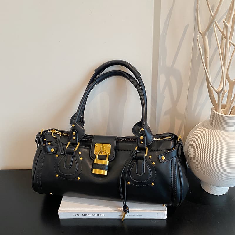 Cross-border European and American Retro New Tote Bag for Women, Classic Vintage Lock Design Handbag, Fashionable Commuter Shoulder Bag