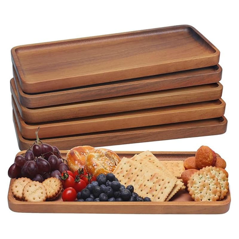 Acacia Wood Rectangular Kitchen Serving Tray for Cooked Food, Snacks, Fruits, Kitchen Seasoning Storage, Bathroom Jewelry Organizer