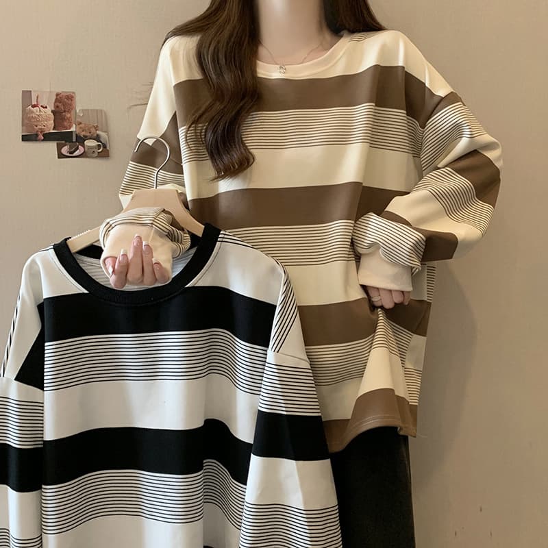 Southeast Asia 2025 American Retro Striped Sweatshirt Women Spring Autumn Thin Loose Casual Long Sleeve Top Women Fashion