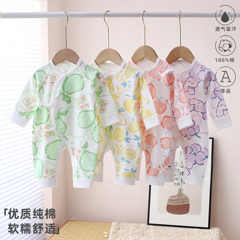 Baby jumpsuit spring and autumn type A cotton boneless newborn monk suit summer long-sleeved pajamas autumn and winter female baby bottoming