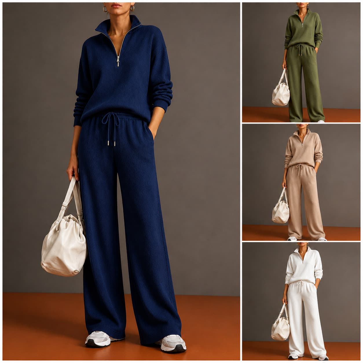 2026 Amazon cross-border new autumn and winter women's sports suit half turtleneck zipper sweatshirt wide leg pants suit for women