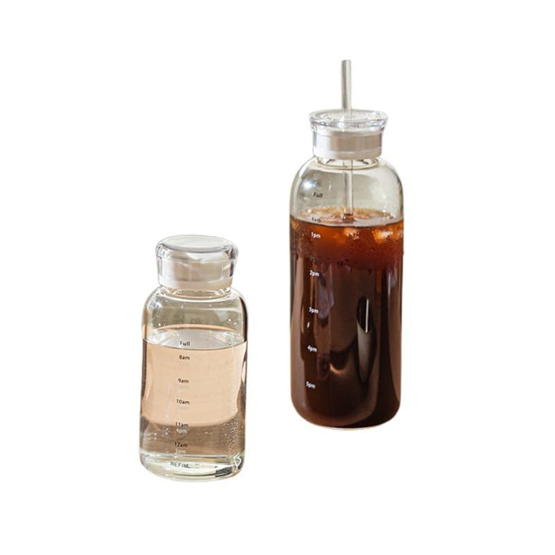 Trendy Time Scale Glass Water Bottle Cold Brew Bottle Cold Brew Coffee Cup Large Capacity Straw Cup with Lid Milk Cup