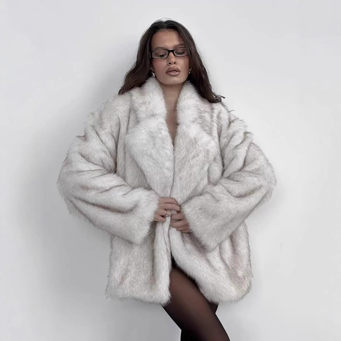 Cross-border urban hottie lazy style lapel imitation fur plush coat warm thick coat Europe and America