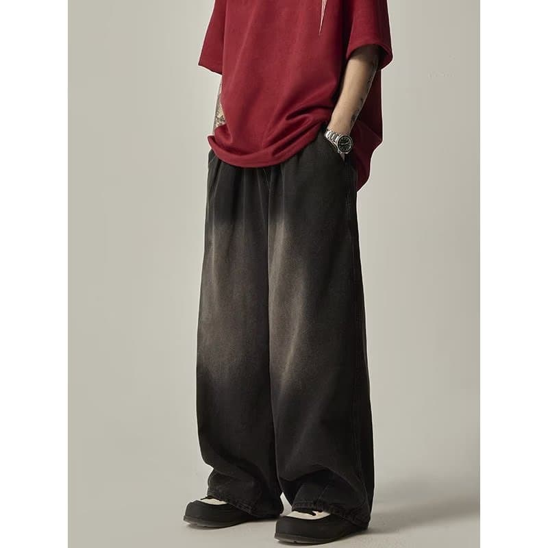 Vintage Denim Pants American High Street Casual Trendy Loose Wide Leg Straight Trousers for Men and Women