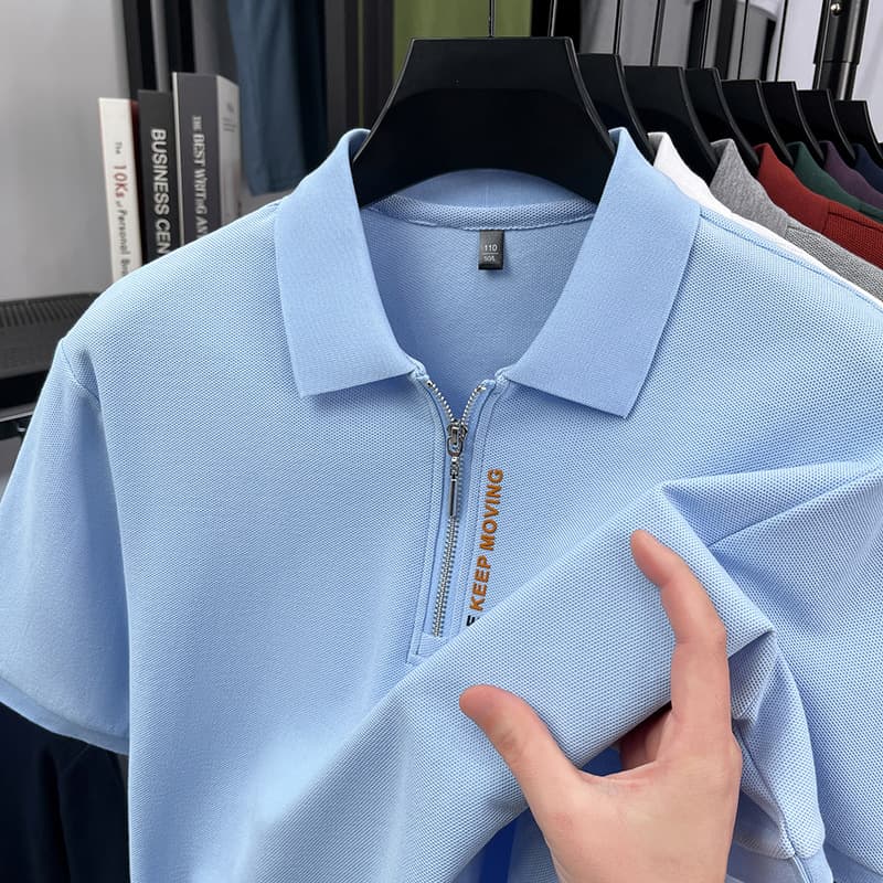 Summer Men's Light Luxury Polo Shirt New Style Casual Breathable Cotton T-Shirt Versatile Half-Zip T-Shirt Turn-Down Collar