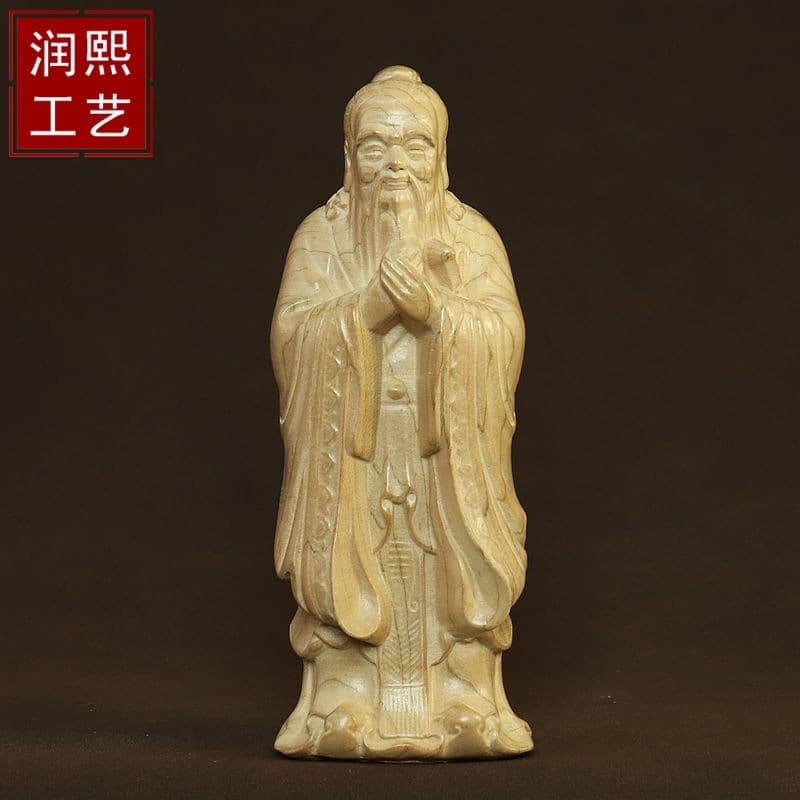 Hot-selling Peach Wood Confucius Statue Wood Carving Craft Ornament Confucius Sage Figure Wood Sculpture Living Room Desk Decoration