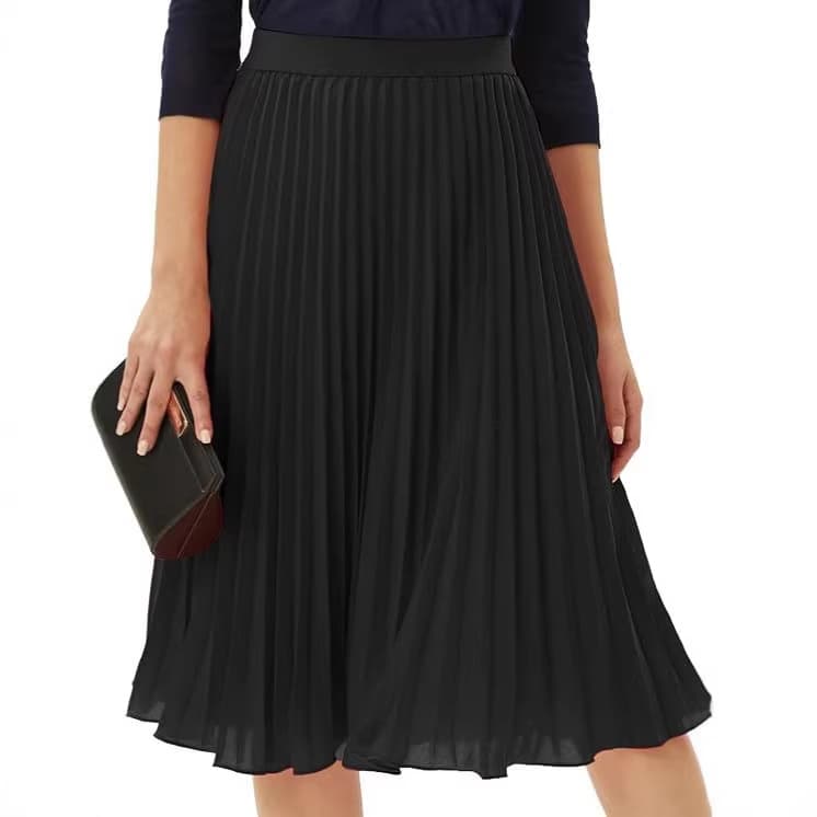 New European and American Cross-Border Midi Pleated Skirt Elastic High-Waist Slimming Loose Skirt Wholesale