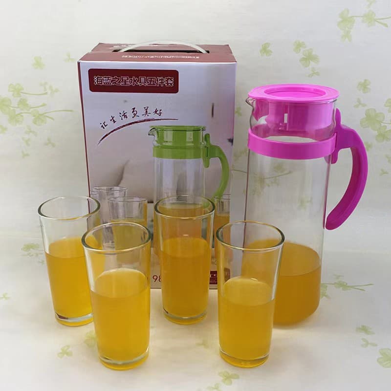 Sea Blue Star Water Set 5-Piece, Sea Blue Pot Home Juice Pitcher Drink Cup Set, Event Gift with Logo Printing