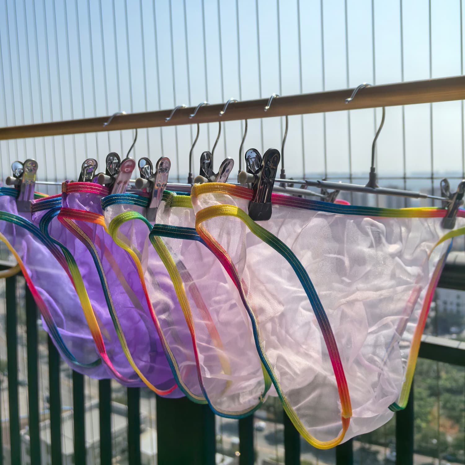 Sexy Men's See-Through Ultra-Thin Transparent Rainbow Edge Mesh Underwear Low-Waist Triangle Briefs Quick-Drying Breathable Polyester
