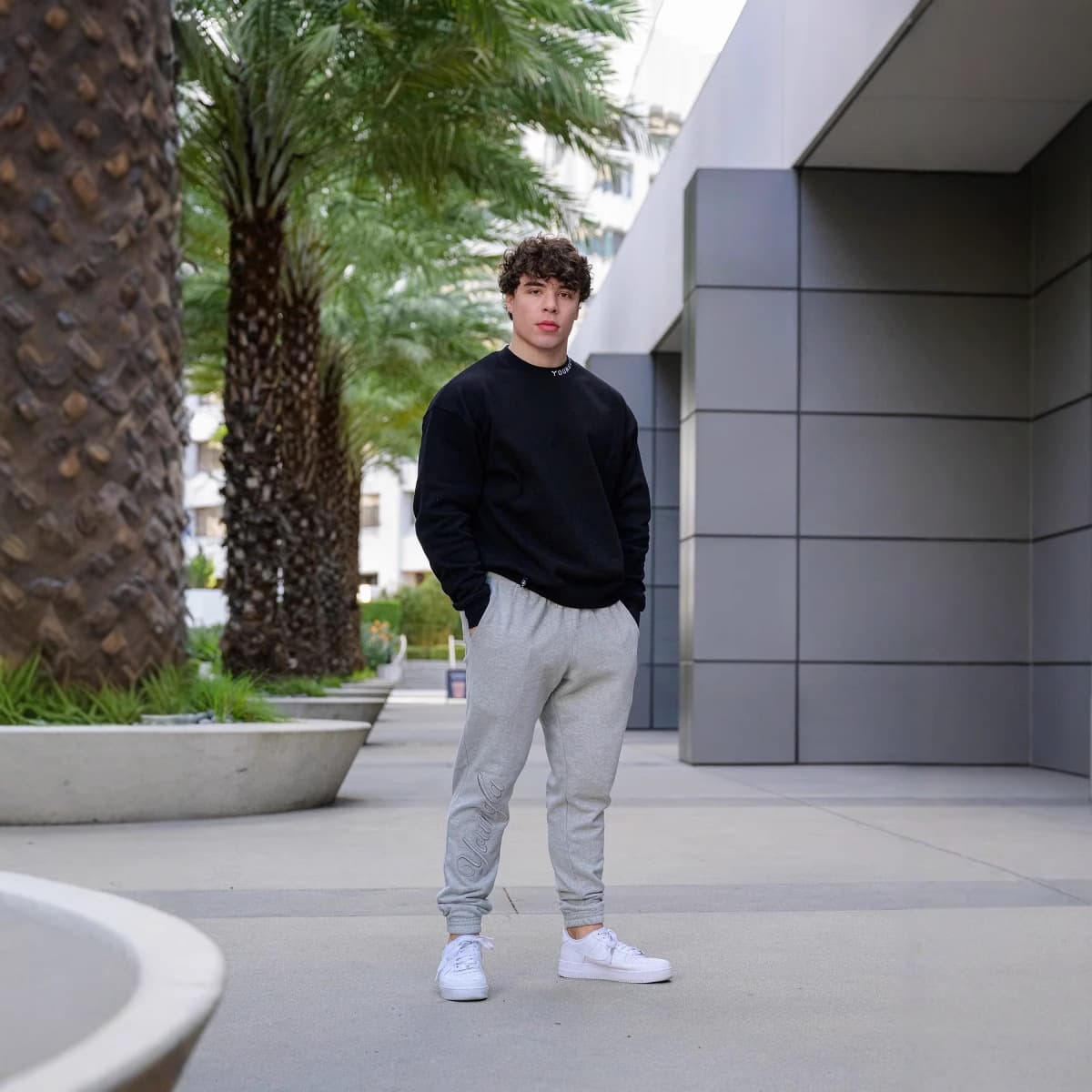 YOUNGLA Sweatpants Jogger Gym Sports Fitness Cotton Jogger Pants Embroidered Terry Cloth Simple Casual