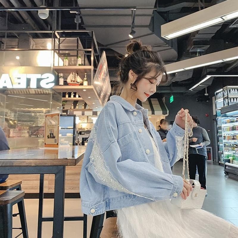 Light Blue Fairy Denim Jacket for Women, Autumn 2020, Short Loose Korean-Style Versatile Casual Coat