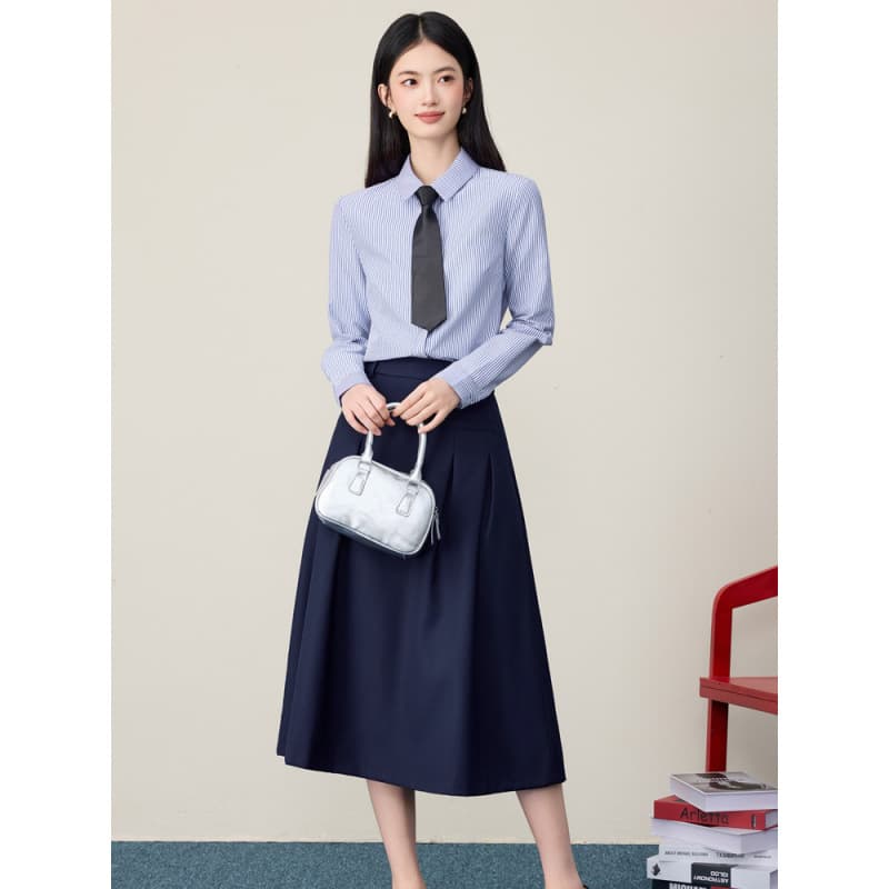 Professional Striped Long Sleeve Shirt Top Women 2025 Early Autumn Office Workwear Commuting Casual Versatile Blouse