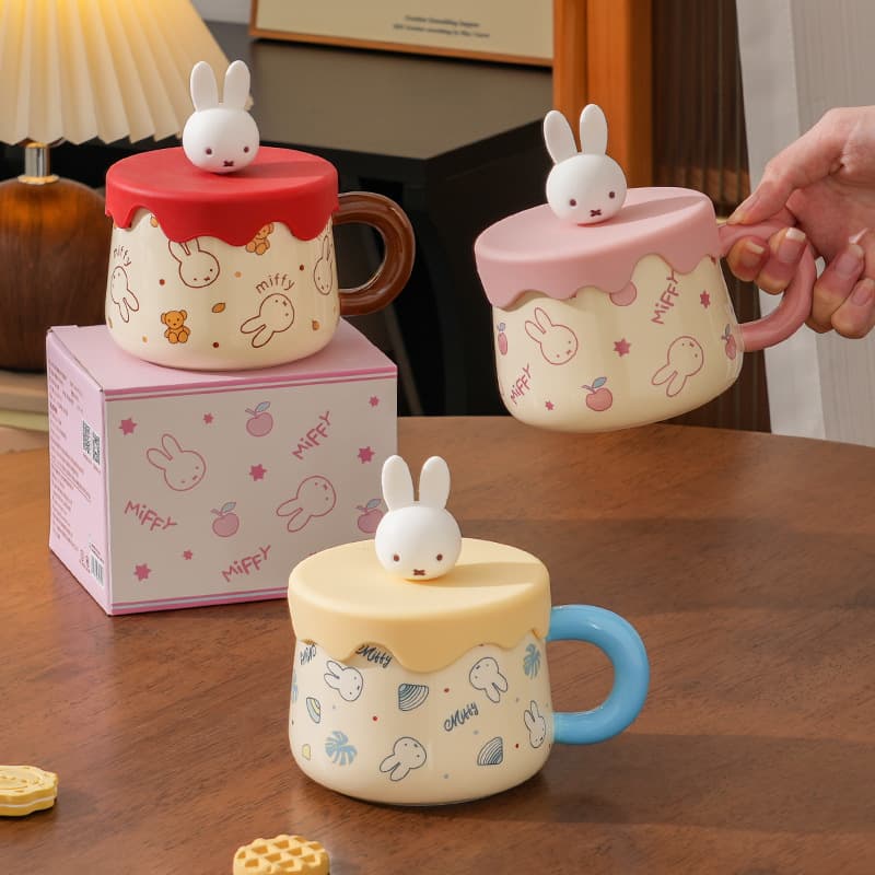 Miffy's creative ceramic cup, high-looking mug, home drinking cup, breakfast milk cup, coffee cup with lid