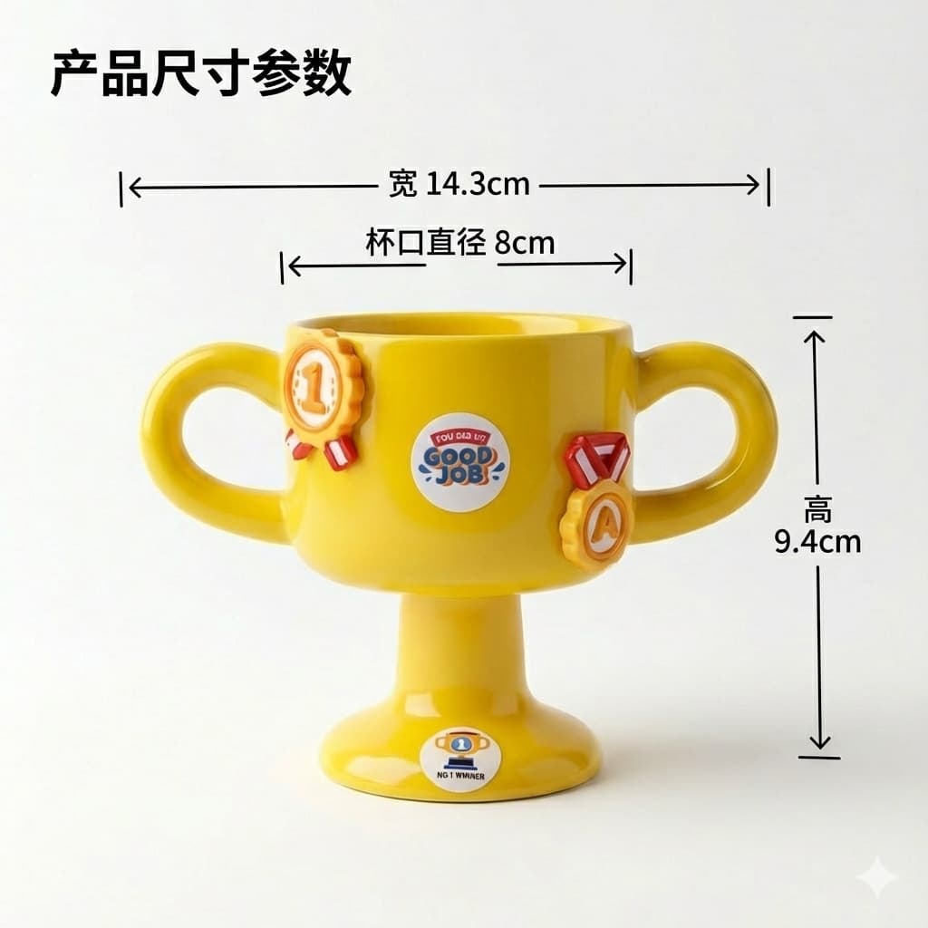 Creative Ceramic Award Trophy Champion DIY Cup Cute Ice Cream Cup Household High-Foot Snack Fruit Yogurt Double-Handle Cup