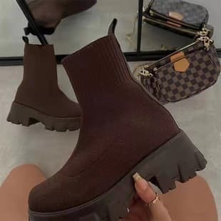 Cross-Border Export Women's Flyknit Sports Ankle Boots Autumn Winter New Independent Station Plus Size Slip-On Sock Boots