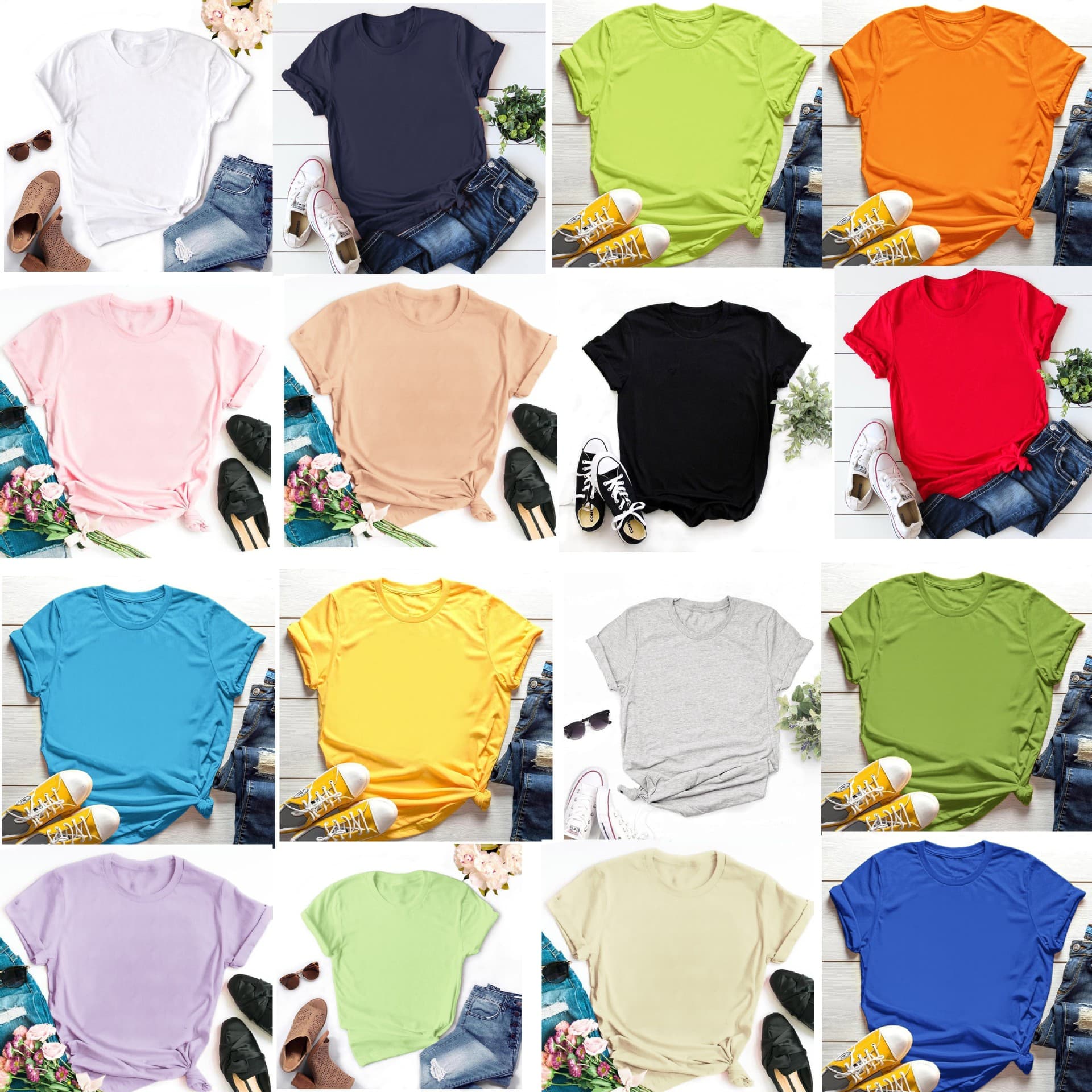 Solid Color Round Neck Casual T-Shirt for Men and Women, Plus Size Available, Group Matching Tee