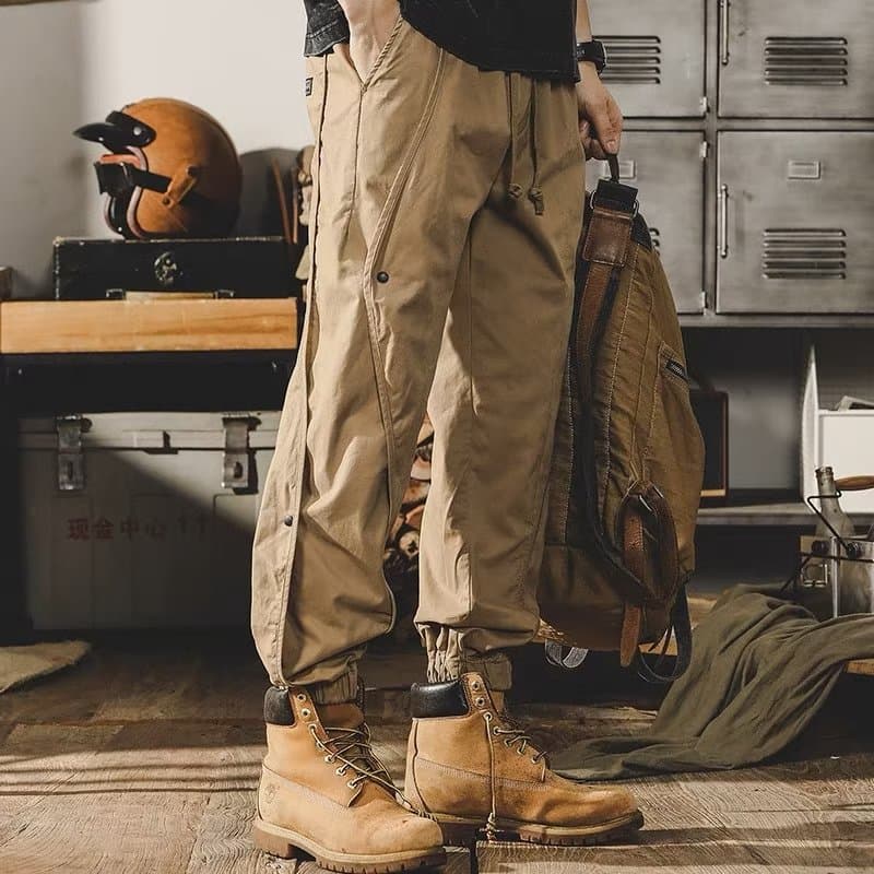 Shanshao Clothing Cargo Pants for Men, Autumn American Retro Jogger Pants, Men's Loose Fit Heavyweight Outdoor Casual Trousers
