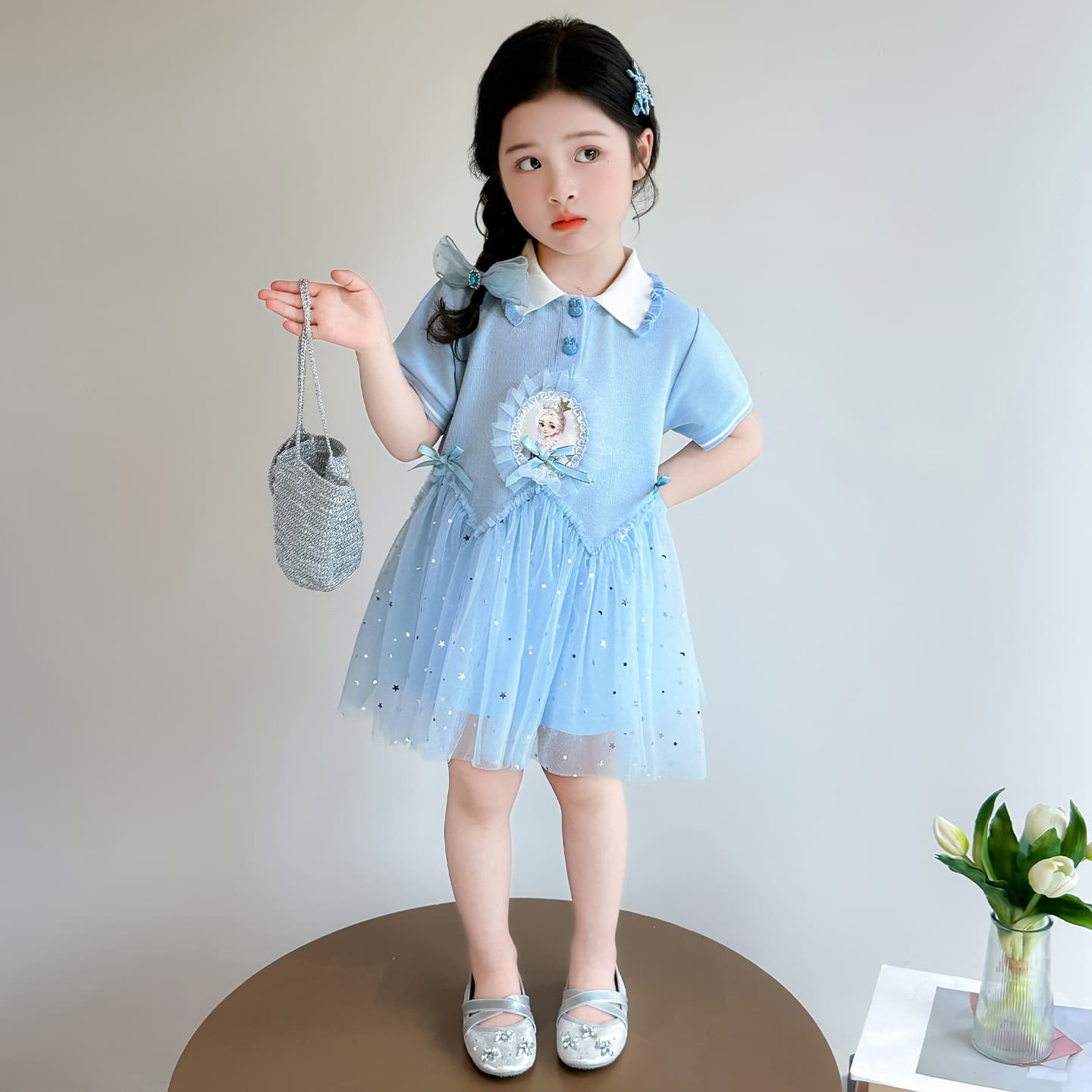 Girls Elsa Dress Summer 2026 New Fashionable Children Summer Wear Little Girl Princess Dress Baby Dress