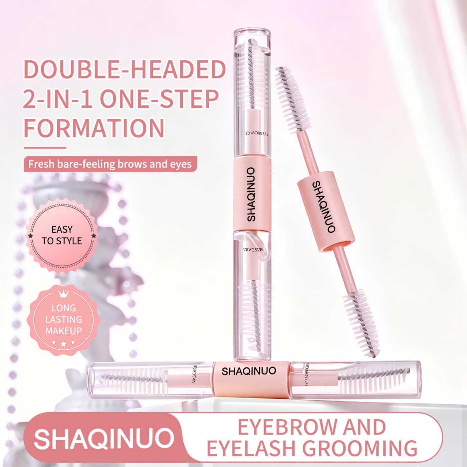 SHAQINUO Eyebrow Gel Mascara 2-in-1 Clear Transparent Wild Eyebrow Shaping Long-Lasting Styling Natural Brow Gel