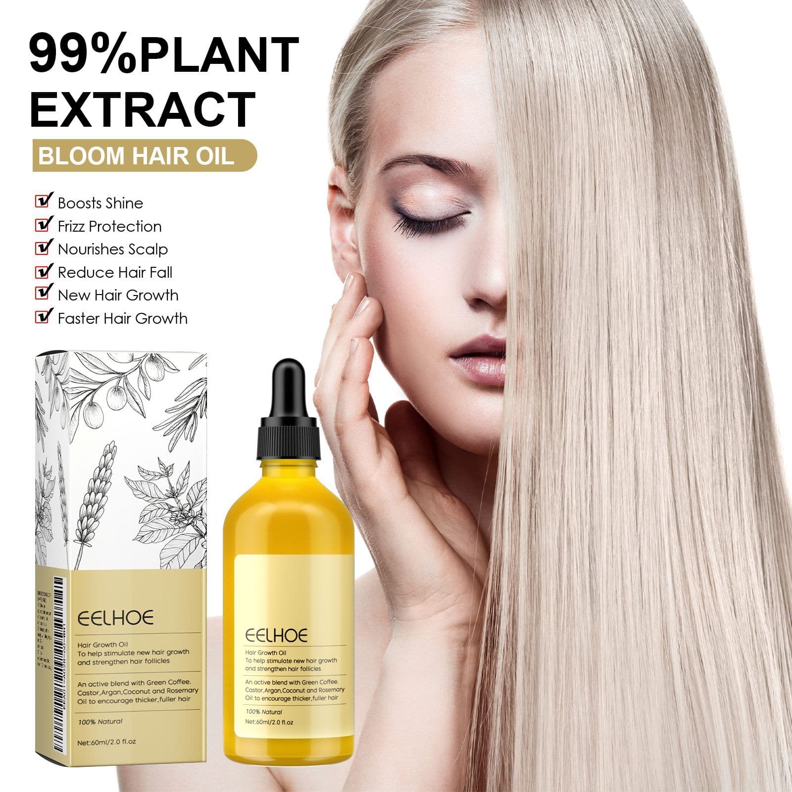 EELHOE Rosemary Hair Oil - Nourishing, Smoothing, Gentle Care for Shiny Hair