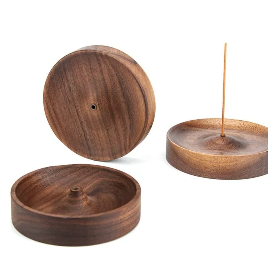 Sapele Ebony Solid Wood Incense Holder Home Incense Stick Manual Tea Ceremony Round Incense Burner Base Agarwood Plate Stand