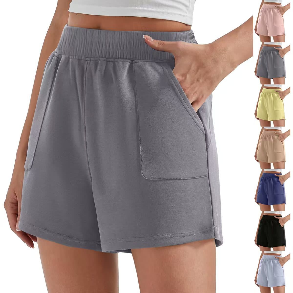 Women's Cream Shorts, Summer Korean Style Sports Shorts, Loose High-Waist Slimming Versatile Solid Color Athletic Shorts