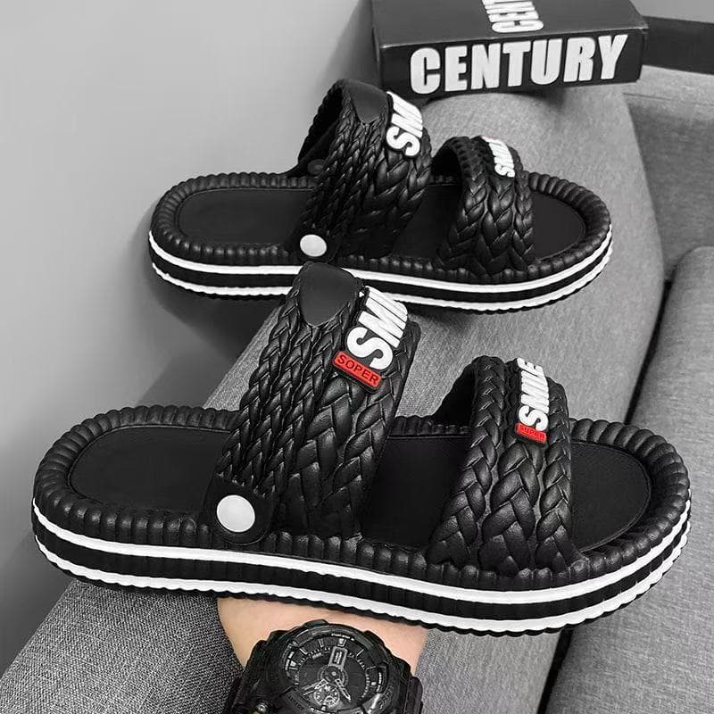 2026 Summer New Men's Thick Sole Non-Slip One-Strap Sandals Fashion Woven Outdoor Slippers Trendy Shoes