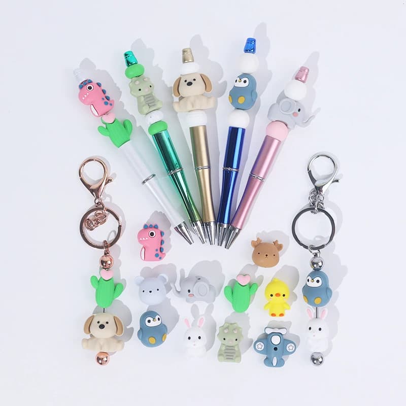 Cross-border DIY Jewelry Accessories Beaded Bear 3D Silicone Beads Cartoon Penguin Pendant Pen Cap Silicone Little Yellow Duck