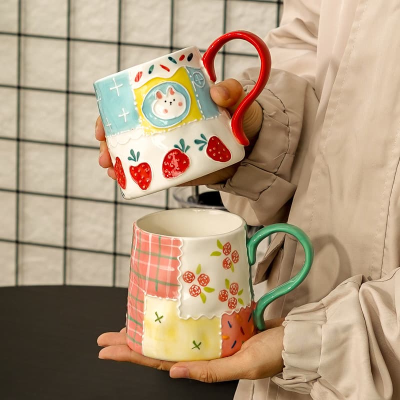 Creative Embossed Couple Mug Gift Ceramic Hand-Painted Underglaze Water Cup for Women Coffee Travel Mug