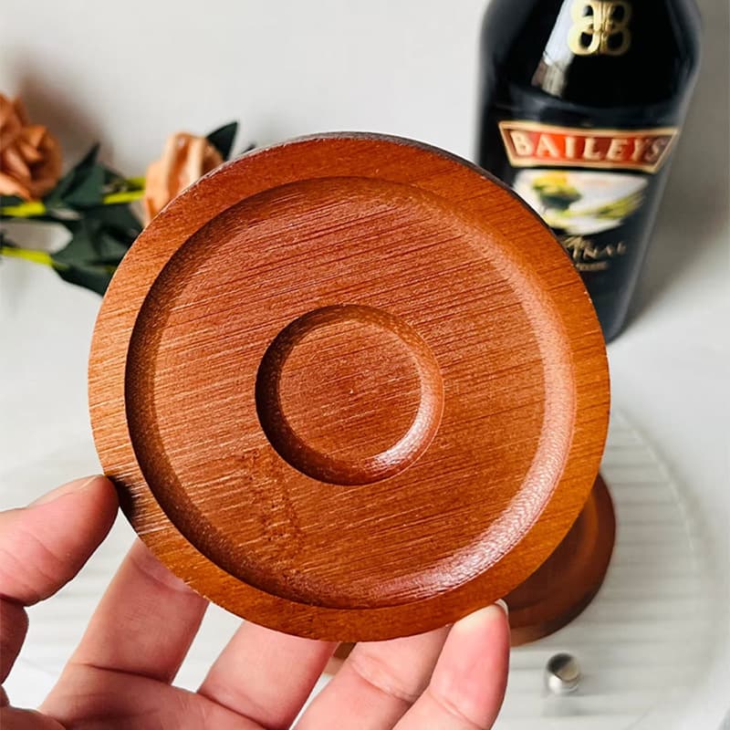Whiskey coaster rotating cup base, viral spinning tumbler cup holder, walnut-colored coaster