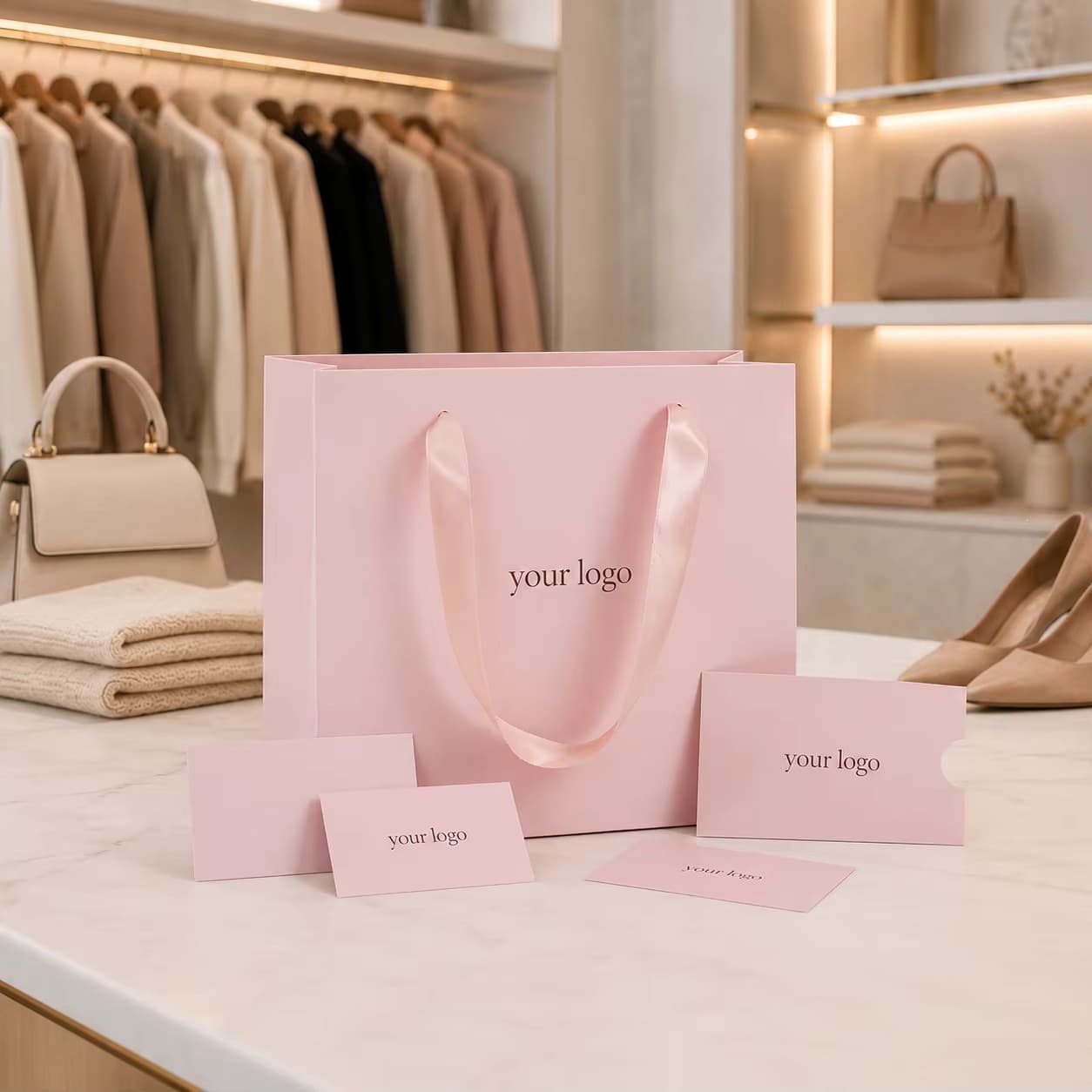 Wholesale Customized Logo UV Printing White Paper Bag Luxury Ribbon Handle Clothing Brand High End Gift Bag