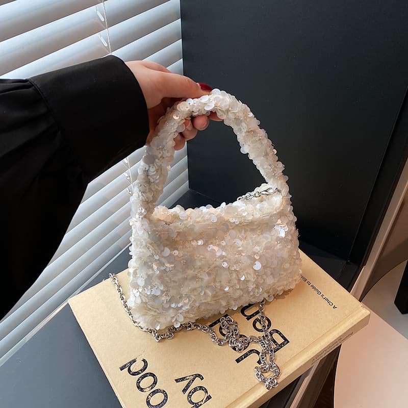 bags women's bag texture chain armpit bag 2025 summer new sequined shoulder bag simple crossbody bag small square bag