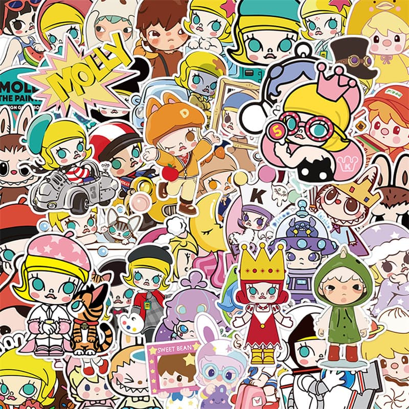 50 sheets Pop Mart stickers for suitcases, guitars, computers, mobile phones, planners, DIY creative stickers