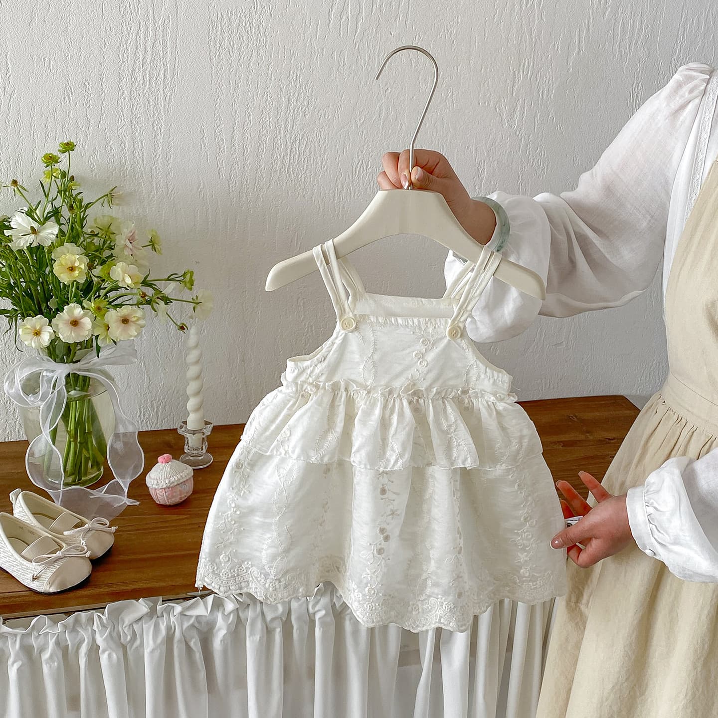 Dianxi baby summer new sweet embroidered camisole dress baby girl thin ruffled style dress