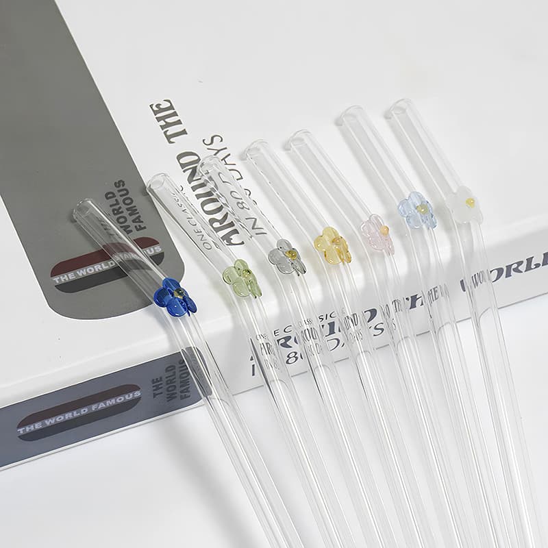 Colorful Flower-Shaped Glass Straws, Irregular Glass Straws, High Borosilicate Glass Straws, Food-Grade Glass Straws Wholesale