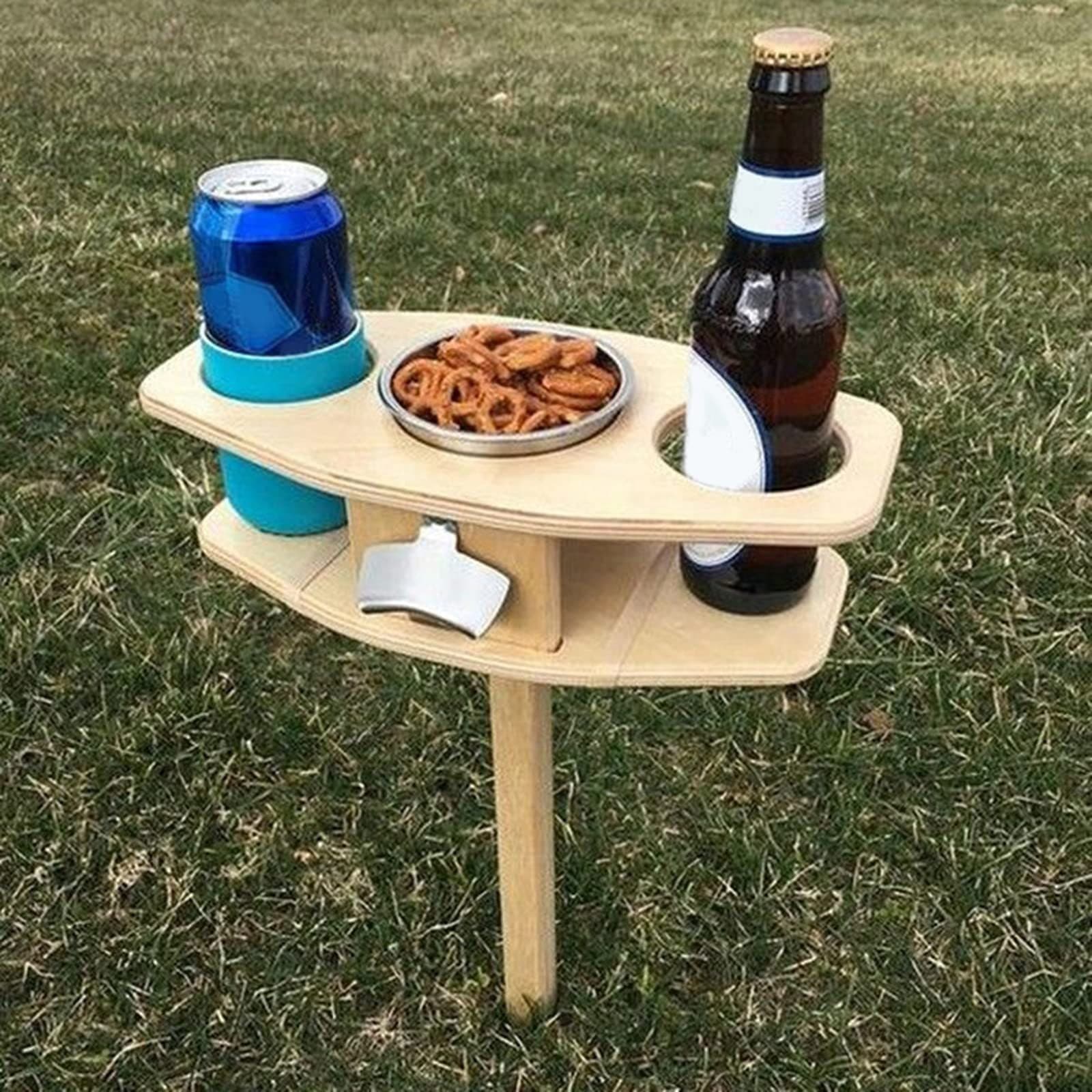 Portable outdoor wine rack, wooden wine glass rack, easy-to-use detachable snack and beer table for outdoor picnics.